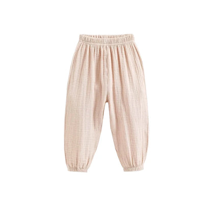 Summer Korean Kids Cotton Linen Pants – Casual High Waist Loose Pleated Harem Trousers for Girls & Boys