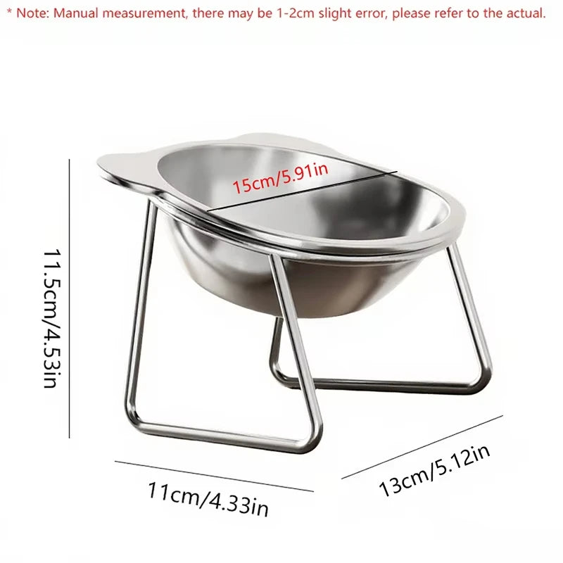 304 Stainless Steel Raised Cat Bowl - 15° Elevated Tilted Design for Cats and Puppies