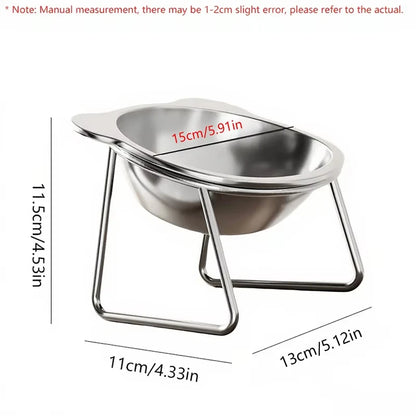 304 Stainless Steel Raised Cat Bowl - 15° Elevated Tilted Design for Cats and Puppies