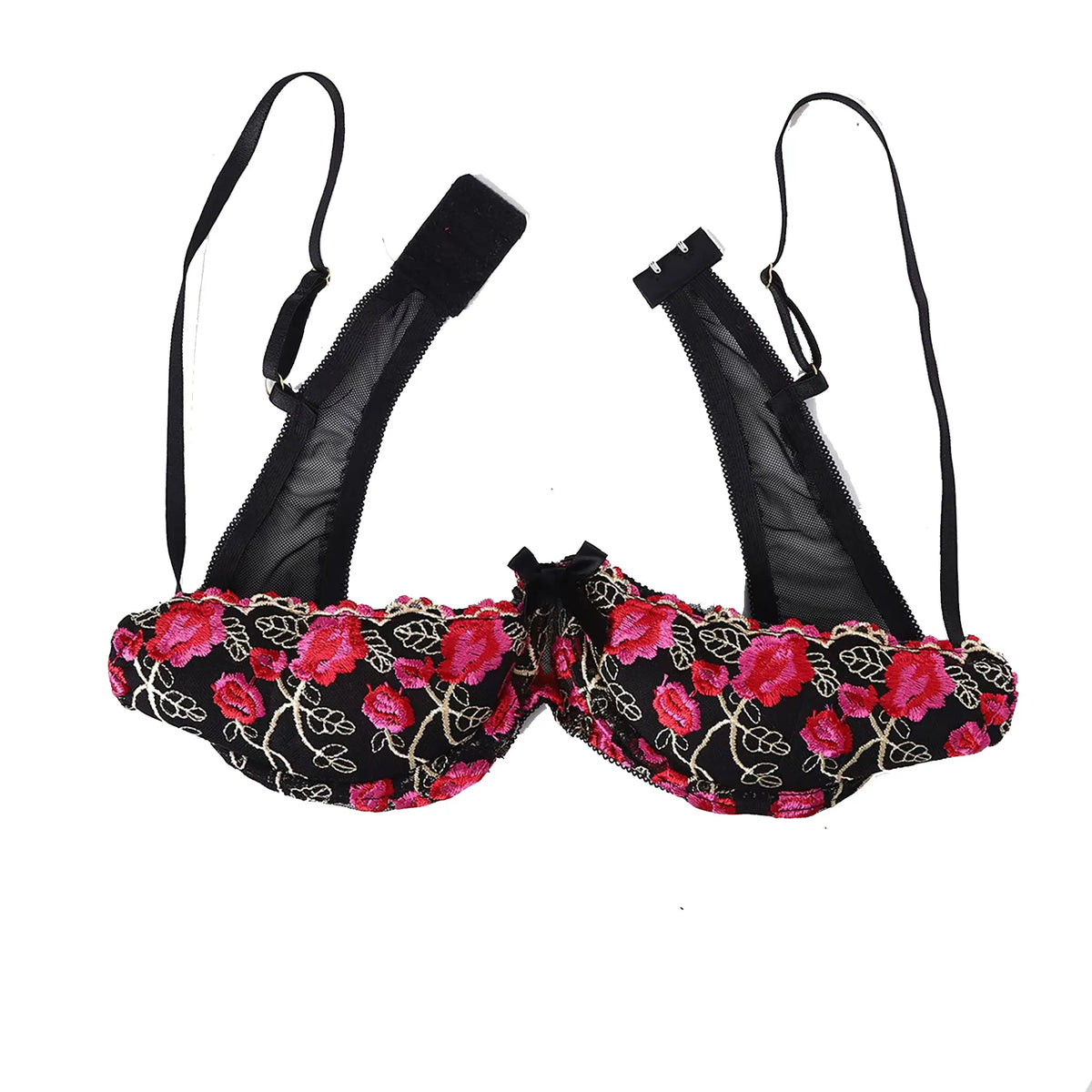 Women's Lace Push-Up Bra - 1/4 Cup Underwire Bra with Removable Pads, Embroidered Lace & Supportive Balconette Design