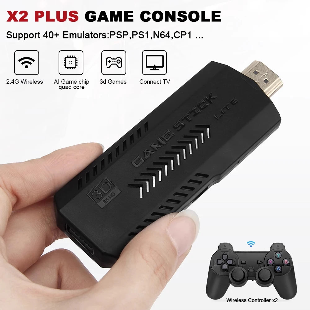 GD10 Plus 4K Game Stick Console – 256G, 58,000 Games, Dual 2.4G Wireless Controllers for N64/PSP/PS1/GBA