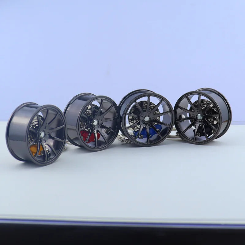 Wheel Hub Car Keychain – 3D Alloy Tire & Brake Disc Fidget Toy Keyring Pendant for Bags, Gadget Gift