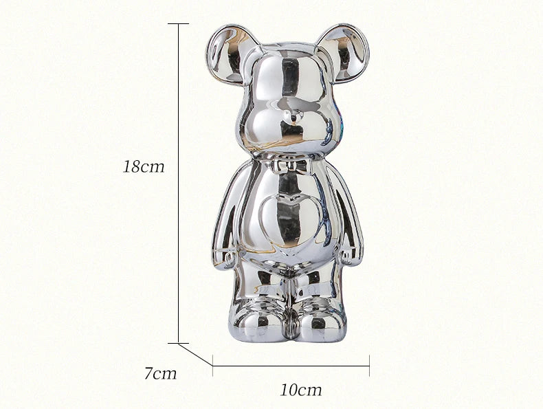 Aesthetic Ceramic Teddy Bear Statue – 17/27cm Bear Figurine Home Decor Ornament