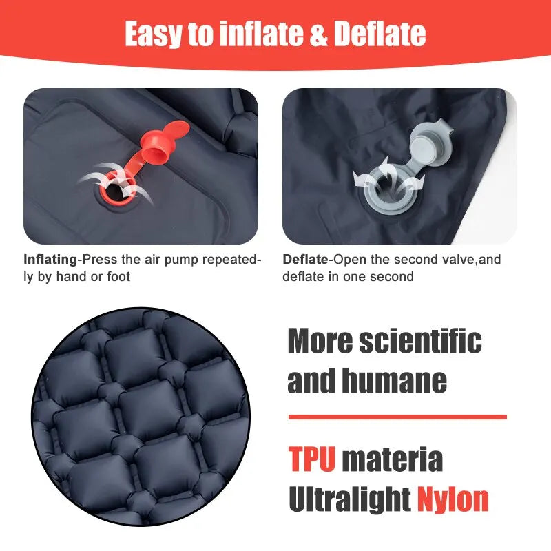 Outdoor Ultralight Inflatable Camping Mattress - Sleeping Pad with Pillows and Built-In Inflator Pump for Hiking