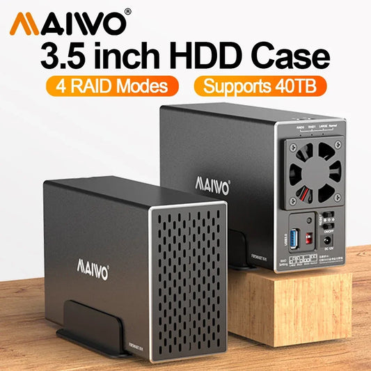 MAIWO 3.5 Inch HDD Case – Dual Bay SATA RAID Storage Enclosure & Docking Station for 2.5/3.5 Inch External Hard Drives