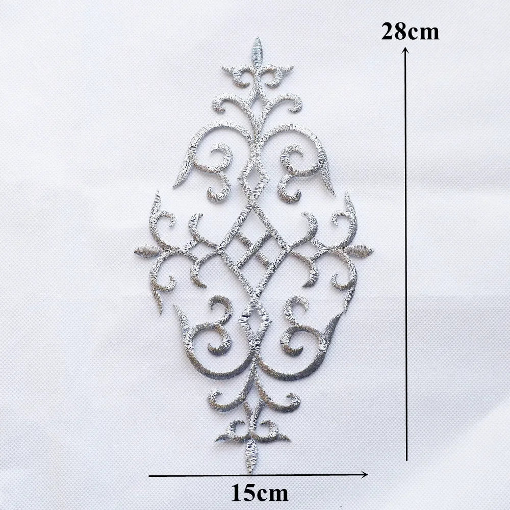 Silver Baroque Sequin Flower Applique – Embroidered Iron-On Patch for Wedding & DIY Crafts