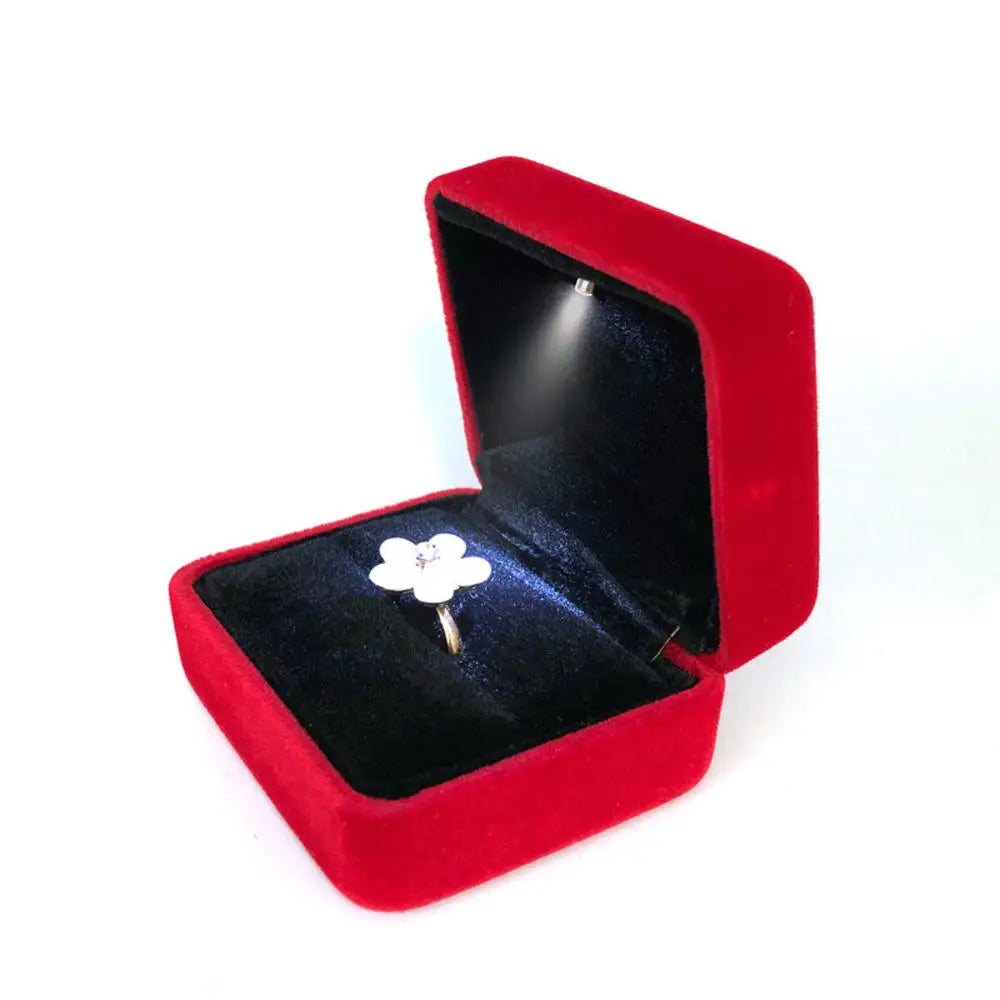 LED Jewelry Ring & Necklace Box — Luxury Velvet Display Case with Light for Engagement, Proposal & Wedding Gifts