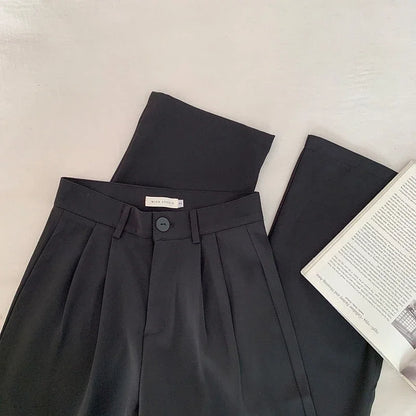 High Waist Women’s Suit Pants – Straight Office Trousers, Casual Button Loose Black Pants for Fall 2024