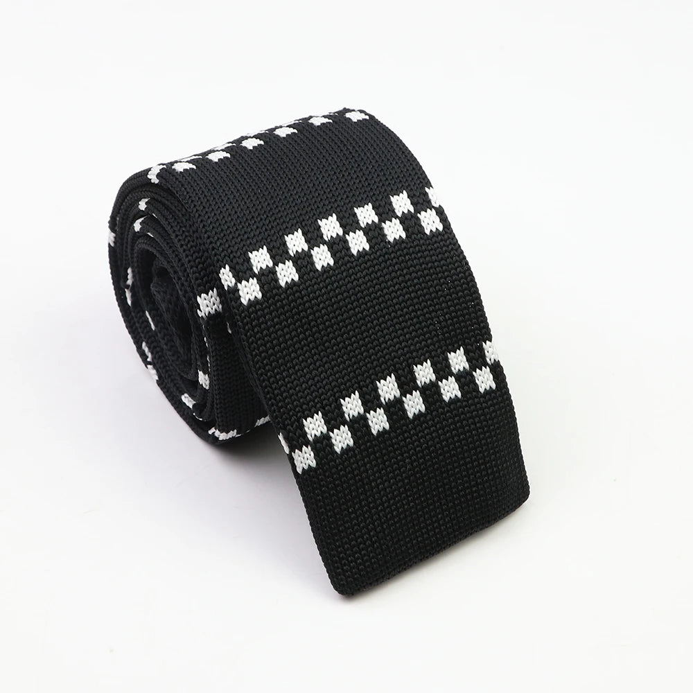 Classic Knit Neck Tie for Men — 6cm Plaid & Dots Casual Business Wedding Tie