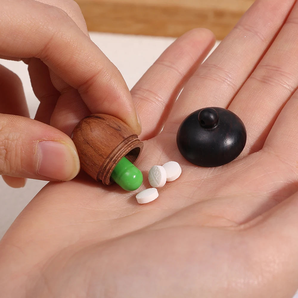 Mini Wood Acorn Pendant Box - 5/1Pcs Portable Multi-Purpose Rescue Pill Case & DIY Storage Container