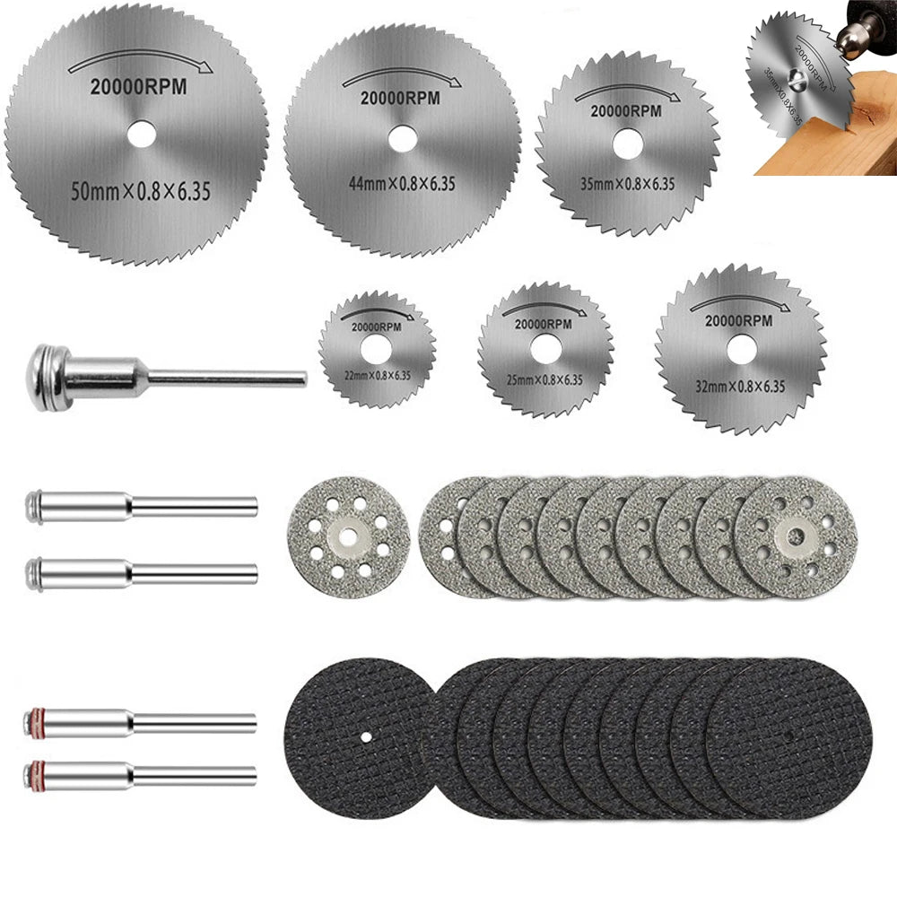 31PC Diamond Cutting Discs Set for Mini Drill Rotary Tool – HSS Circular Saw Blades, Sanding & Grinding Wheels for Metal, Wood, Stone & PVC Cutting Tools