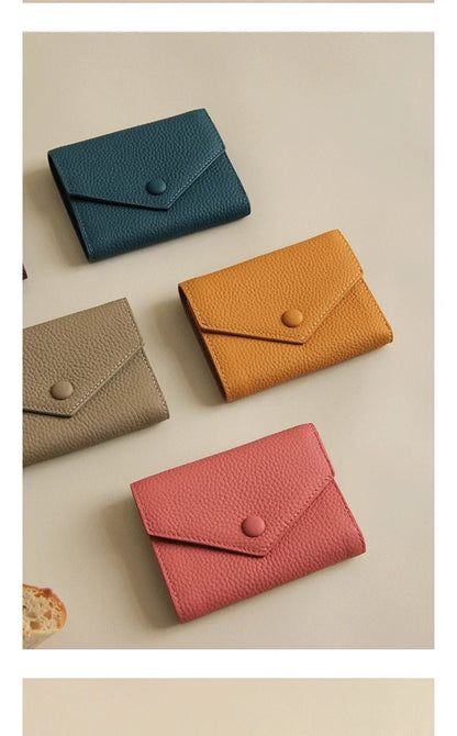 2024 New PU Leather Women's Small Wallet – Luxury Envelope Card Holder, Designer Zip Coin Purse, Short Cowhide Style