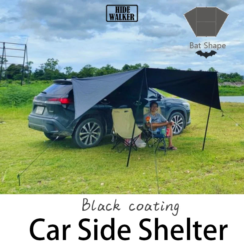 Bat Shape Black Coating Car Side Awning Tarp – 2x3 Waterproof Outdoor Shelter Tent for SUV & Van