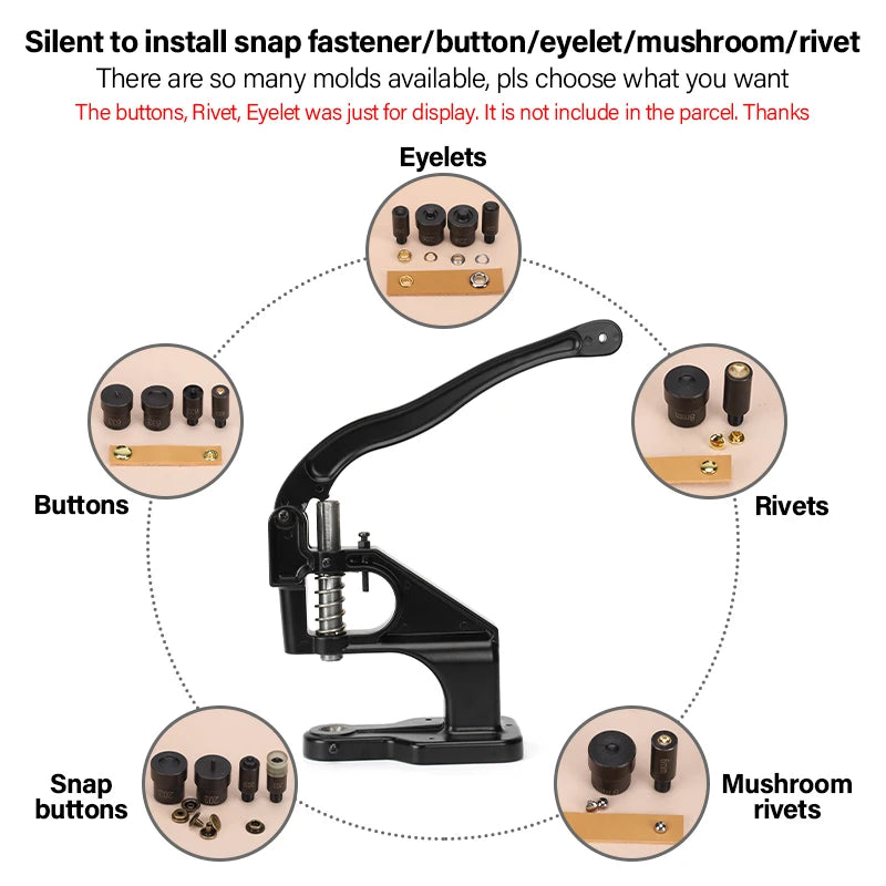 WUTA Manual Button Installation Tool – Mute Punching for Mushroom Rivets & Eyelets, DIY Hand Pressing Tool (With/Without Machine)