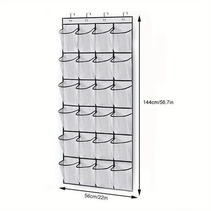 24-Grid Wall-Mounted Shoe Organizer – Fabric Closet Storage Rack with Mesh Pockets, Clear Hanging Over-the-Door Cloth Bag