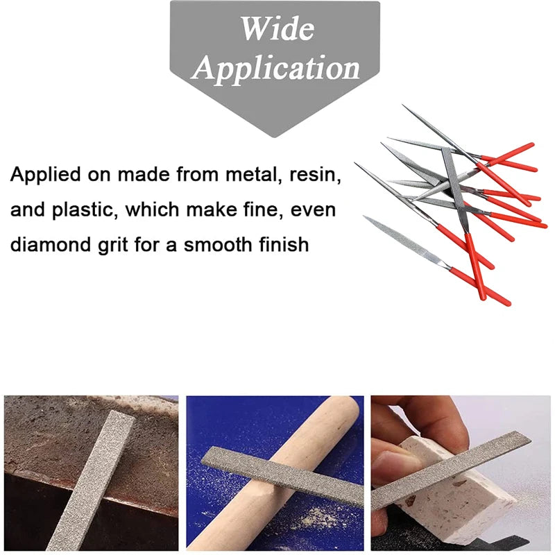 10Pcs Diamond Needle File Set - 3x140mm Mini Files for Stone, Glass, Metal Carving - Craft Hand Tools Kit