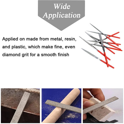 10Pcs Diamond Needle File Set - 3x140mm Mini Files for Stone, Glass, Metal Carving - Craft Hand Tools Kit