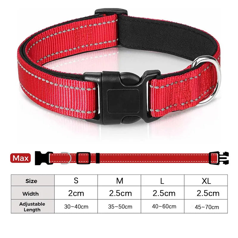 Reflective Adjustable Dog Collar for Medium & Large Dogs – Soft Neoprene Padded Durable Nylon Safety Pet Collar