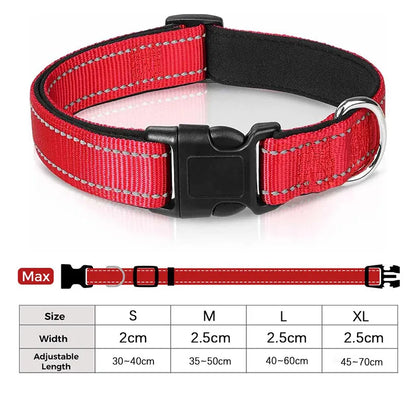 Reflective Adjustable Dog Collar for Medium & Large Dogs – Soft Neoprene Padded Durable Nylon Safety Pet Collar