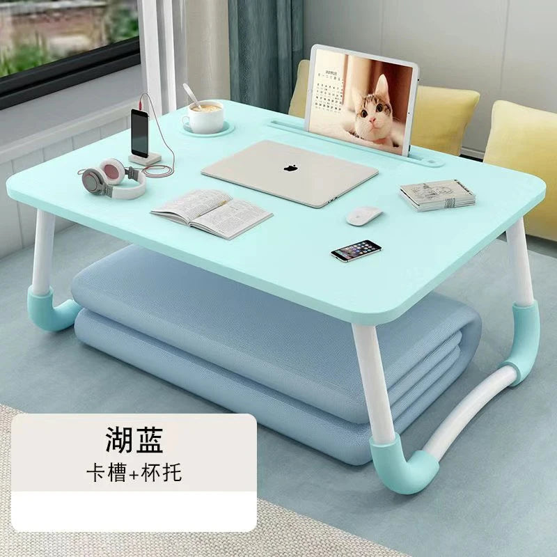 Foldable Laptop Desk for Bed & Sofa – Portable Lap Table with Cup, Book Holder, Drawer, and USB Slot