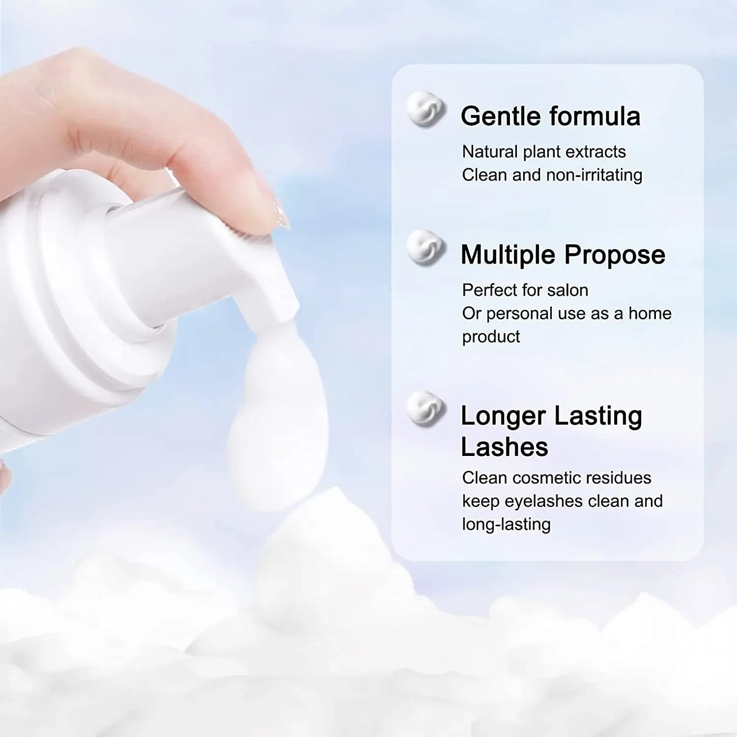 50ml Lanthome Eyelash Extension Shampoo Foam - Deep Cleanser for Eyelids, Mascara Remover & Glue, Salon & Home Use