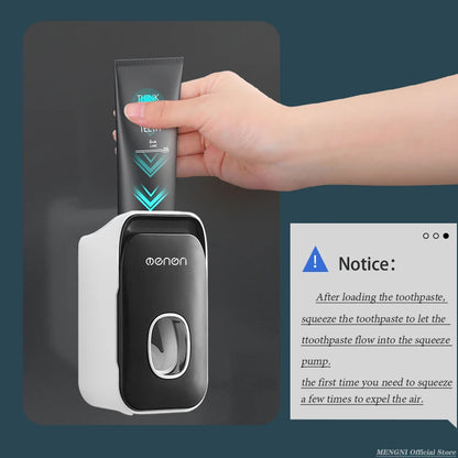 MENGNI Automatic Toothpaste Dispenser: Wall-Mounted Squeezer with Toothbrush Holder - Bathroom Accessories Set