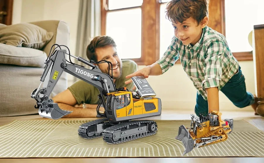 4WD RC Excavator Alloy Dump Truck Bulldozer | Remote Control Construction Vehicle Toy for Kids