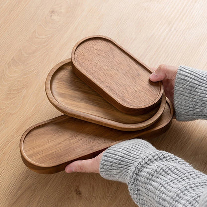 Solid Wood Round Dessert Plate – Japanese-Style Wooden Tray for Snacks, Dried Fruit & Tableware