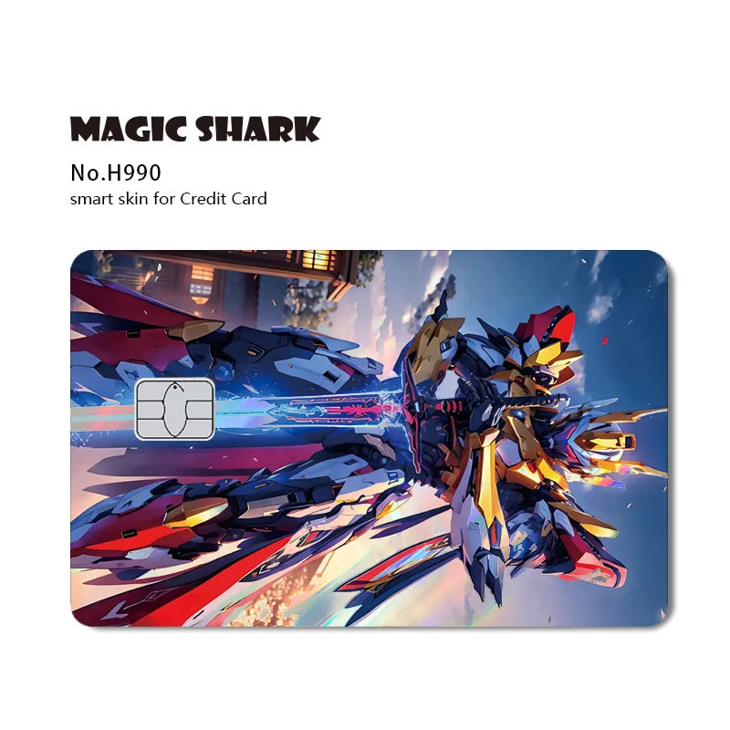 Holographic Robot and Shark Card Stickers - Laser Skin Film Decals for Debit, Credit, and Bank Cards