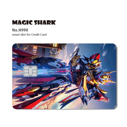 Holographic Robot and Shark Card Stickers - Laser Skin Film Decals for Debit, Credit, and Bank Cards