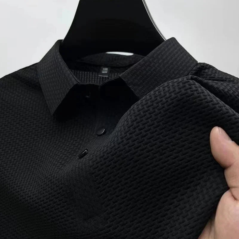 Men’s Business Casual Polo Shirt - Breathable Short Sleeve Solid Color Summer Top