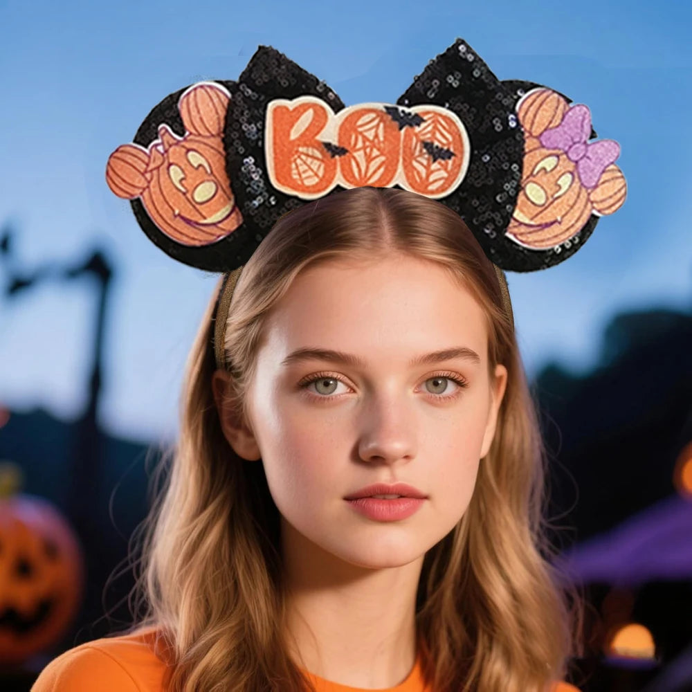 Mickey Mouse Ears Headband with Bow – Sequin Candy Cosplay Costume Party Accessory for Girls & Women, Christmas Gift