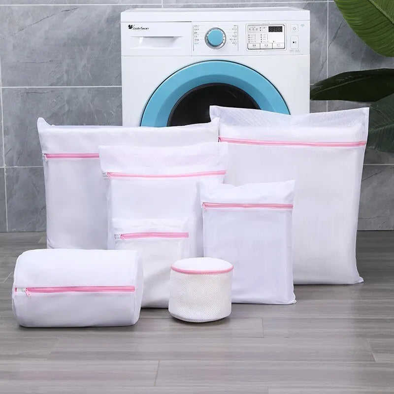 2Pcs/7Pcs Transparent Fine Mesh Laundry Bags – 6 Sizes Reusable Zippered Wash Bags for Machine Protection