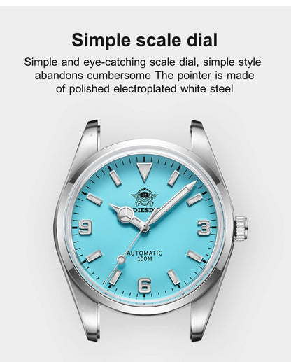 ADDIESDIVE Luxury Men’s Automatic Watch — BGW9 Luminous Bubble Mirror, Sapphire Glass, 100M Waterproof Steel Analog Timepiece