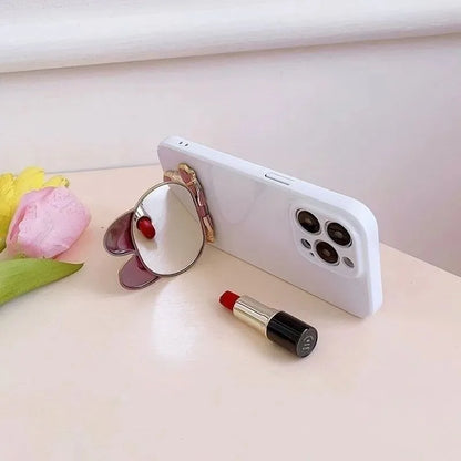Cute Rabbit Foldable Mobile Phone Stand – 360° Rotating Desktop Holder with Sticky Back for Makeup & Phone Support