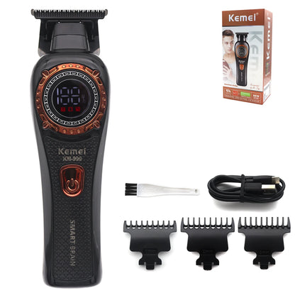 Kemei KM-999 Hair Trimmer for Men – DLC T-Blade, Zero Gapped, LED Display, Cordless USB Professional Hair Clipper