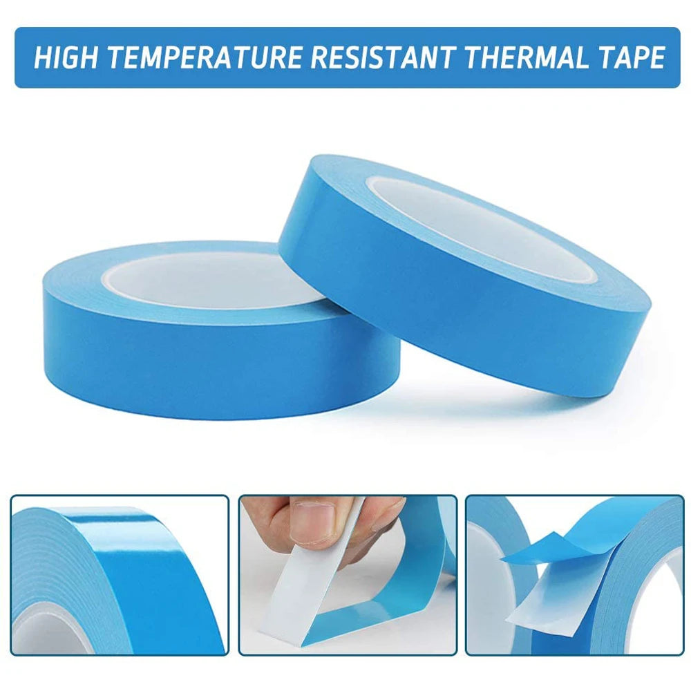 25M Double-Sided Thermal Conductive Tape, Blue Heat Transfer Adhesive Cooling Tape for CPU, GPU, and Heatsinks, 5-25mm Width