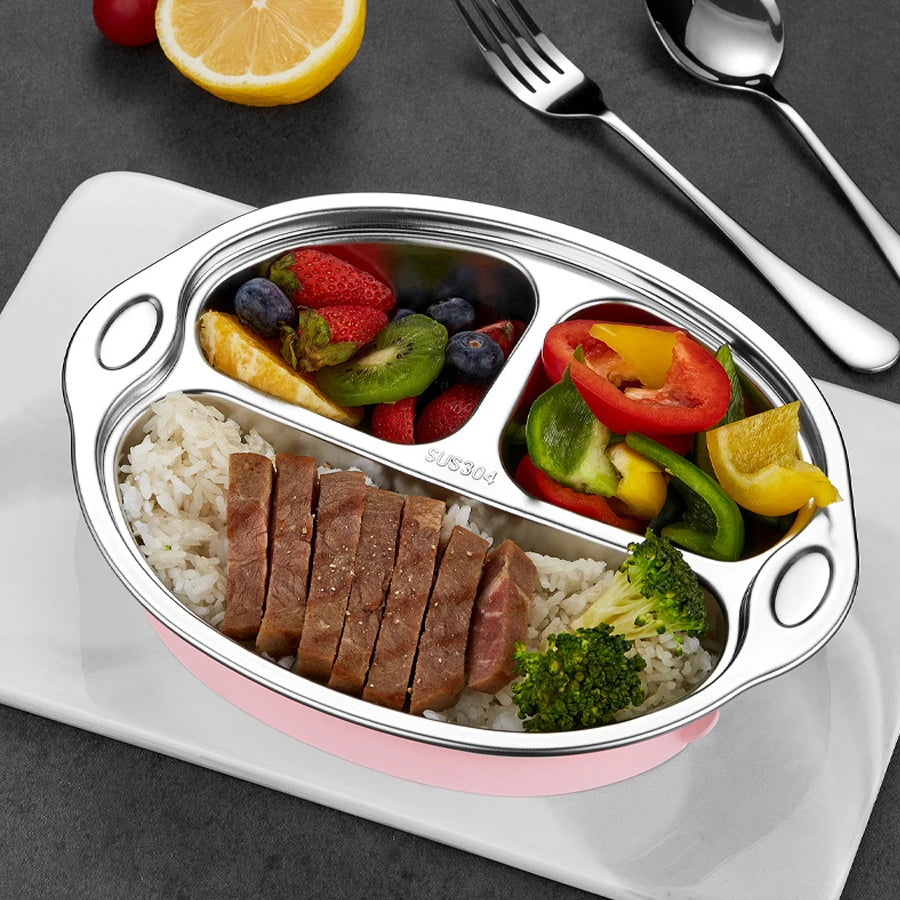 Kids Stainless Steel Dinner Plate - 304 Food Grade Cartoon Divided Plate for Breakfast, Meals, Home & Kindergarten Use