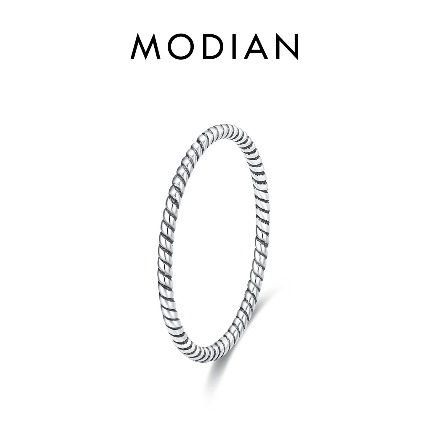 MODIAN 925 Sterling Silver Stackable Ring – Classic Wave Geometric Finger Ring, Fashion Jewelry for Women