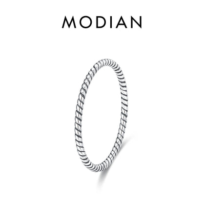 MODIAN 925 Sterling Silver Stackable Ring – Classic Wave Geometric Finger Ring, Fashion Jewelry for Women