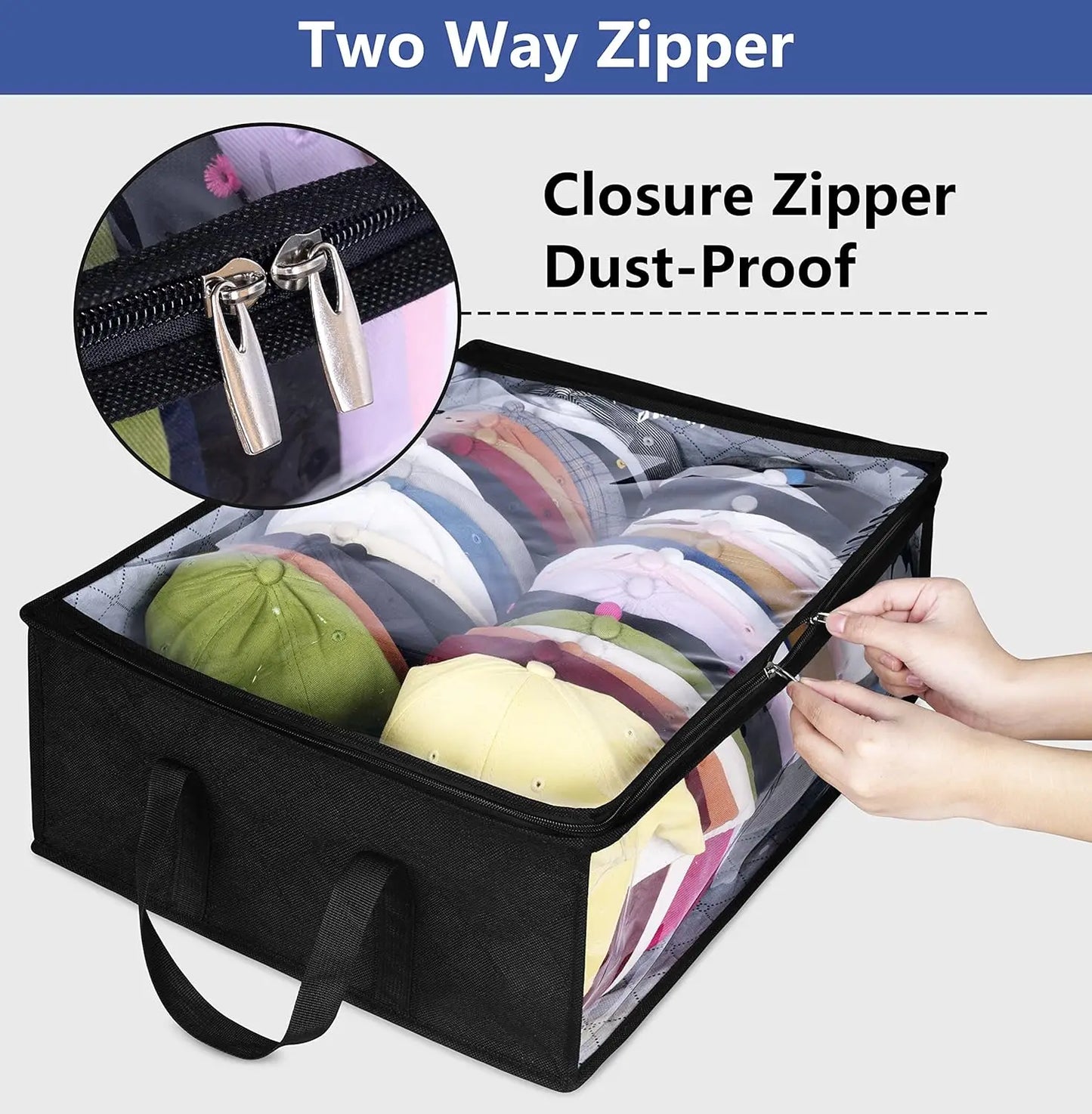 Large Capacity Hat Organizer - Black Non-Woven Cap Holder, Foldable Storage Hanging Bag for Hats and Clothes
