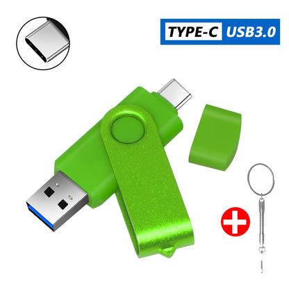 360° Rotating Type-C USB 3.0 Flash Drive – 2-in-1 High-Speed Pen Drive 16GB to 128GB, Multi-Format Compatible