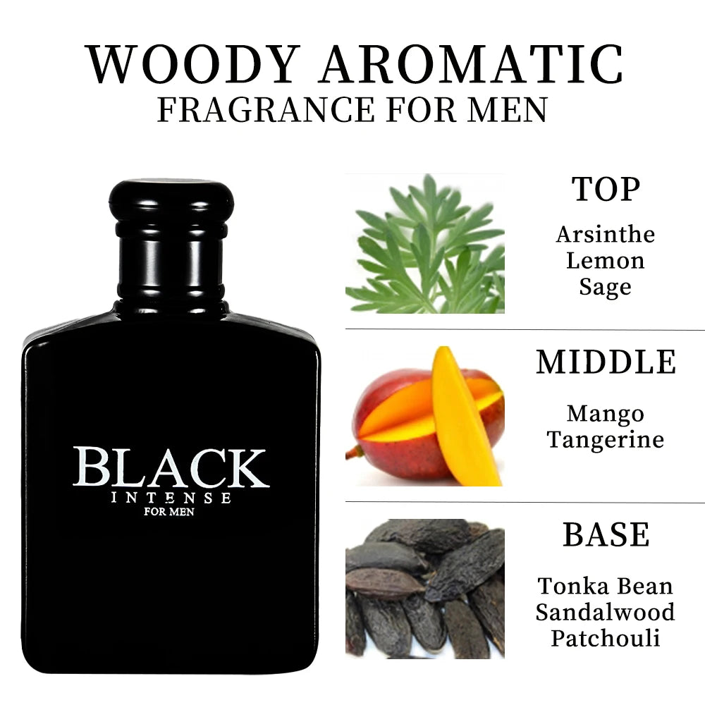 BLACK CHARM Eau de Parfum for Men – 3.4oz/100ml Woody Aromatic Fragrance, Fruit & Floral Notes