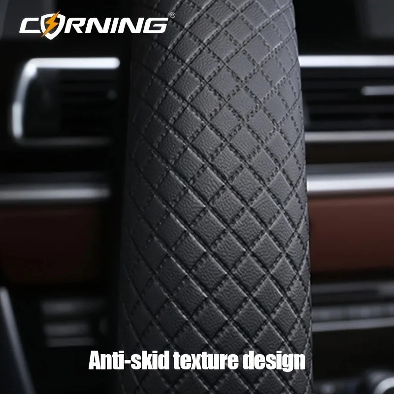38cm PU Leather Steering Wheel Cover — Anti-Slip, Breathable Fiber Braid, Universal Car Accessory