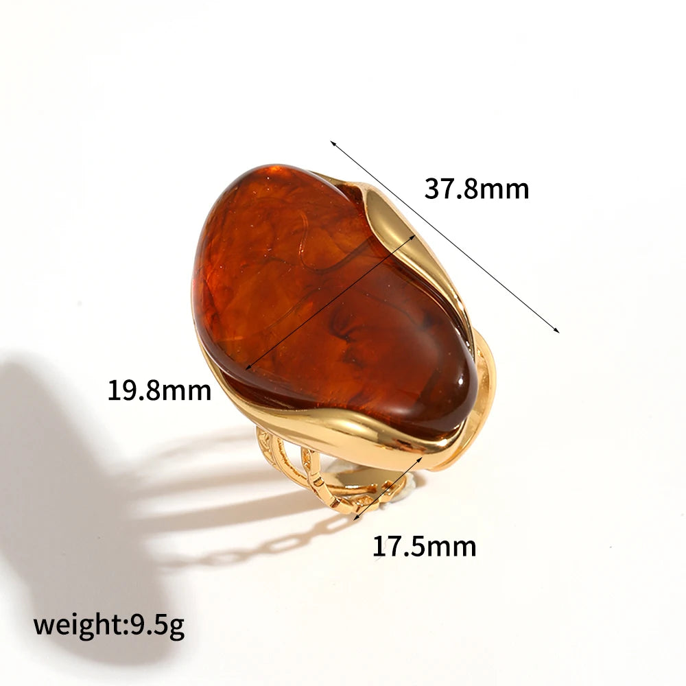 TDJewelry Stainless Steel Resin Geometric Ring – 18K Gold Plated Fashion Jewelry for Women