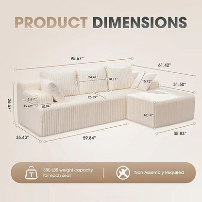 Modular L-Shaped 3-Seat Sectional Sofa — Memory Foam, Deep Seating & Storage