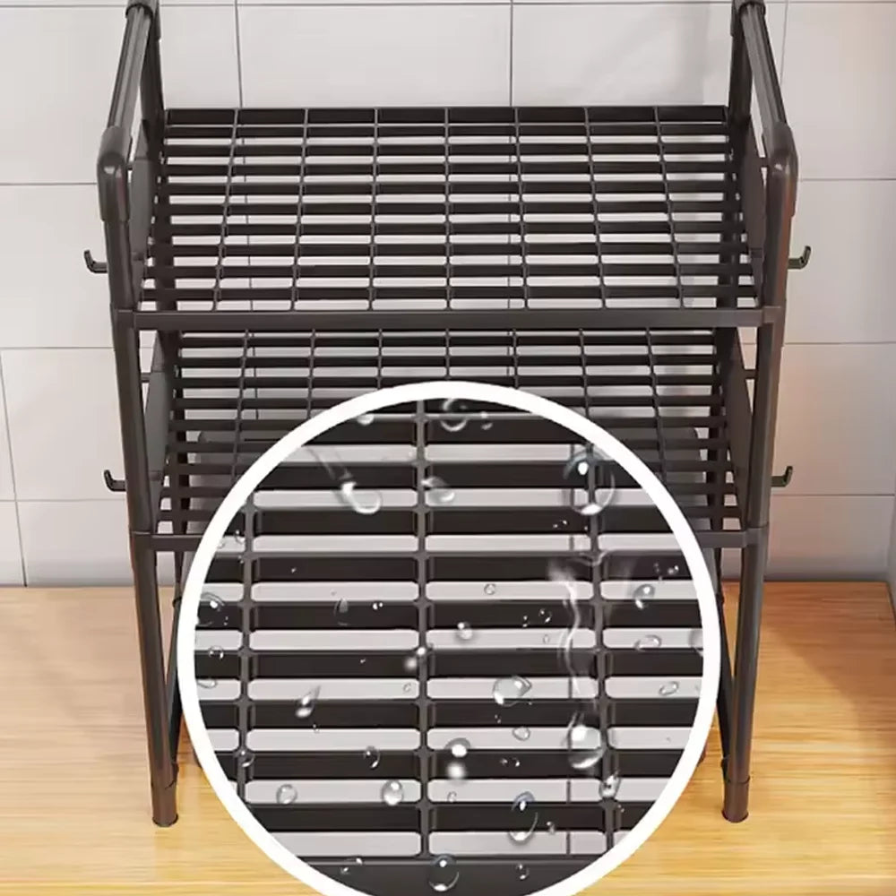 Extra Wide 2-Tier Microwave Stand — Heavy-Duty Kitchen Shelf with Handrail Hooks, Non-Slip Rack for Oven, Toaster & Spices