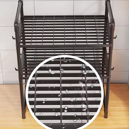 Extra Wide 2-Tier Microwave Stand — Heavy-Duty Kitchen Shelf with Handrail Hooks, Non-Slip Rack for Oven, Toaster & Spices
