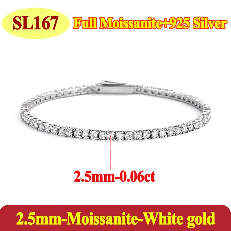 Luxury GRA Certified Moissanite Tennis Bracelet – 925 Sterling Silver Gold Plated Couple Jewelry (2-5mm)