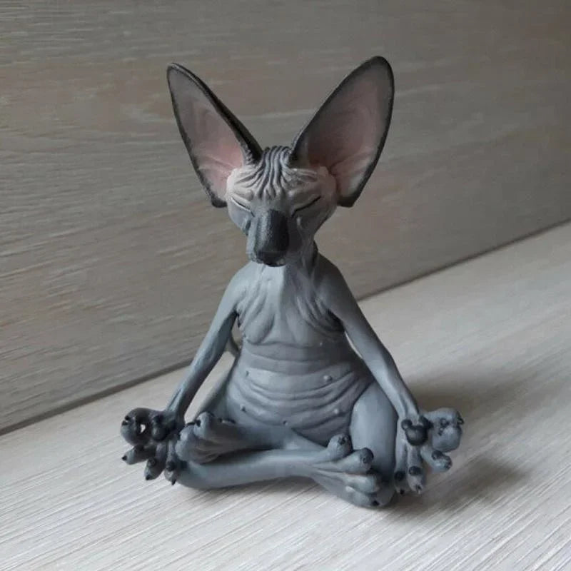 Whimsical Buddha Sphynx Cat Figurine – Meditation Yoga Happy Cat Sculpture for Garden & Home Decor
